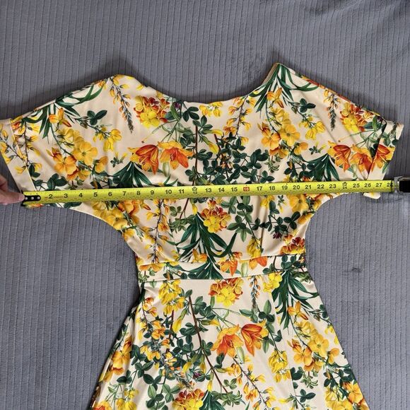 Alexia Admor Lane Boatneck Midi Dress Size XS Yellow Floral Side Slit - Picture 8 of 10